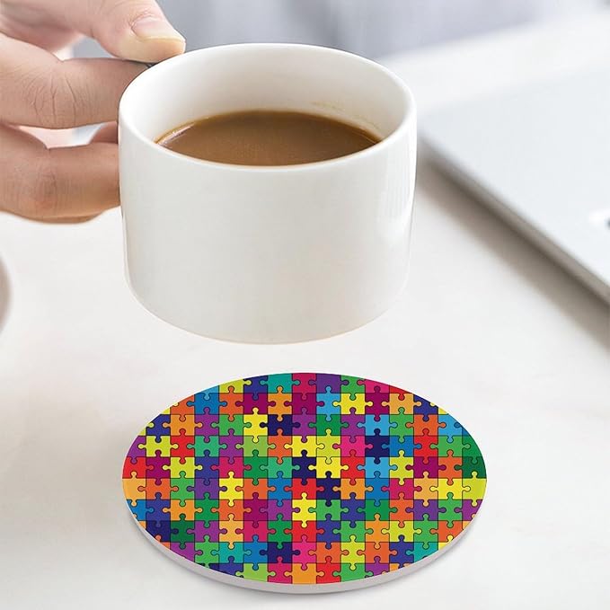 Gamer Drink Coasters, Round Ceramic Drink Coaster Round-4PCS, Gamer Colorful Puzzle Toy Decor Absorbent Ceramic Coasters for Beverage Cup, Bar, Coffee Table