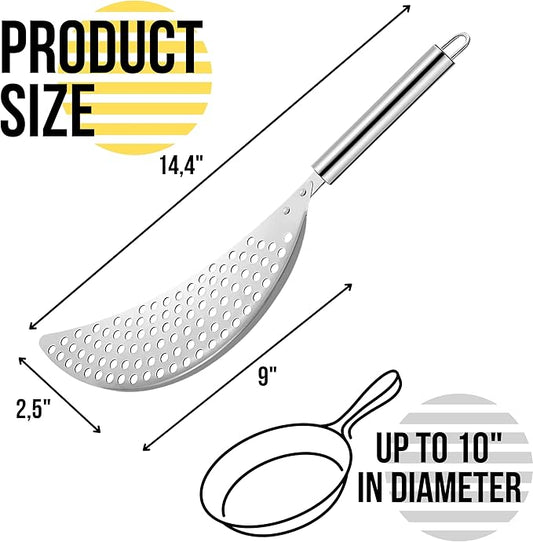 Held Crescent Drainer Pan Pot Strainer with Handle Stainless Steel Hand for Spaghetti Fry Noodles Fruit Vegetable Pasta Strainer Colander Heavy Duty Food Drainers