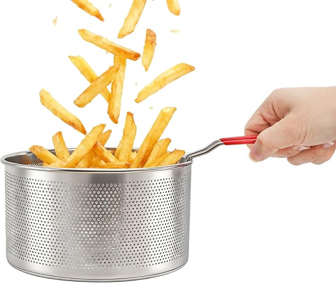 TOPZEA Set of 2 Pasta Strainers, Stainless Steel Spaghetti Noodle Strainer Basket Deep Fry Basket with Removable Handle Kitchen Food Colander for Boiling, Frying, Blanching, Draining, Steaming