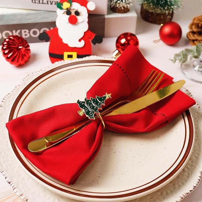 Christmas Napkin Rings Set of 8, Green Christmas Tree Metal Napkin Rings Holder Suitable for Christmas Thanksgiving Festival Holiday Table Dinner Decorations