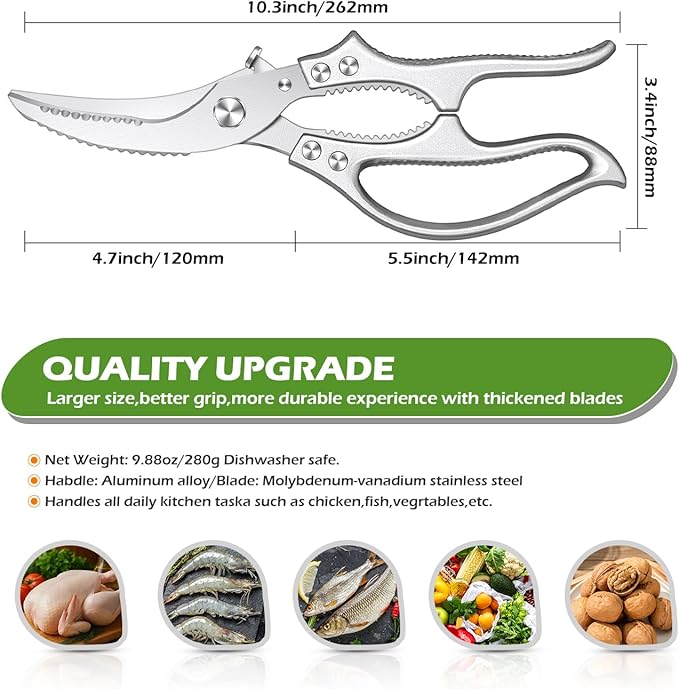 Poultry Shears – Kitchen Shears & Multipurpose Kitchen Scissors for Meat, Chicken, Fish & Vegetables, High Carbon Stainless Steel, Safety Lock, Dishwasher Safe