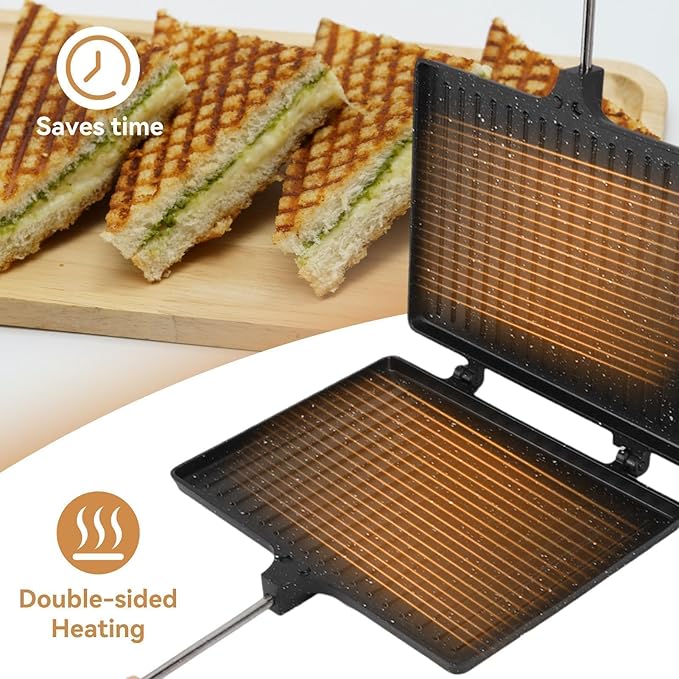 Double Sided Frying Pan, Sandwich Maker, Grilled Cheese Maker Nonstick Flip Pan Sandwich Toaster Maker Flip Grill Pan, Grilled Sandwich and Panini Maker Pan with Non-Stick Plates