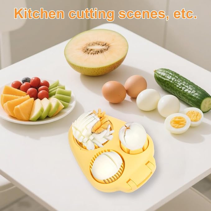 3 in 1 Hard Boiled Egg Slicer, 3 Slice Modes Egg Cutter Stainless Steel Multipurpose Chopper Tool Kitchen Utensils for Butter Mushroom Strawberry Tomato (Yellow)