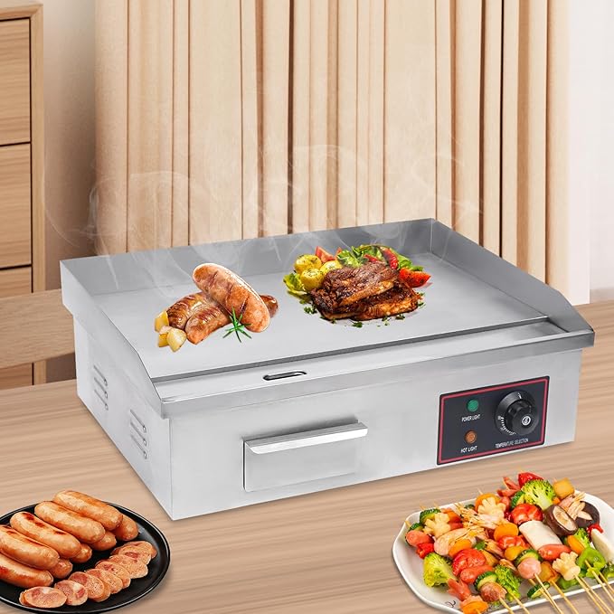 3000W Commercial Electric Countertop Griddle Flat Top Grill Hot Plate BBQ Non-Stick Flat Large Countertop Griddle, Adjustable Thermostatic Control,Stainless Steel Restaurant for Steak Pancake Kitchen