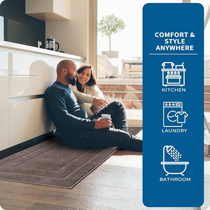 PURRUGS Machine Washable Kitchen Rug 32" x 70", Non-Slip/Skid Hallway Runner Rug, Super Absorbent Soft Area Rug for Kitchen, Hallway & Laundry, Rolled Packaging, Grayish Brown