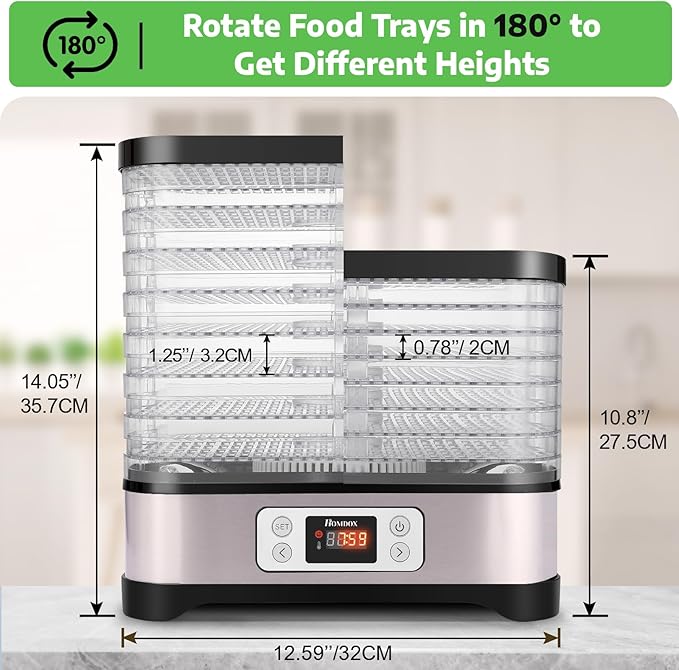 Homdox Food Dehydrator Machine, 8 BPA-Free Trays, 72H Timer & Temperature Control 158°F Max, 400W Dehydrator for Food and Jerky, Fruit, Herbs, Meat, Veggies, Dog Treats, Fruit Roll Sheet Included