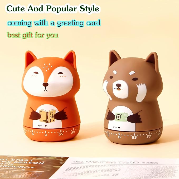 Mechanical Kitchen Timer, Cute Animal Timer for Kids, Wind Up 60 Minutes Manual Countdown Timer for Classroom, Home, Study and Cooking (Brown Lesser Panda)