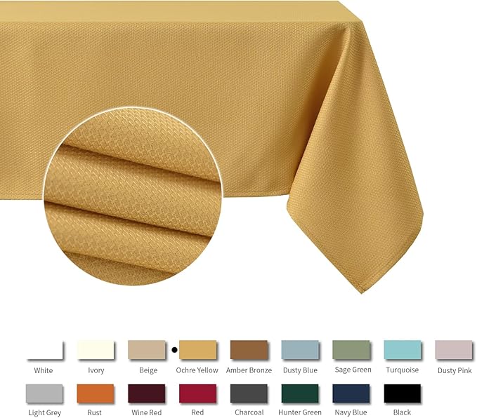 maxmill Textured Tablecloth Stain Resistant Waterproof and Wrinkle Resistant Washable Soft Table Cloth, Fabric Table Cover for Dining Room and Outdoor Use, Rectangle 60 x 120 Inch, Ochre Yellow