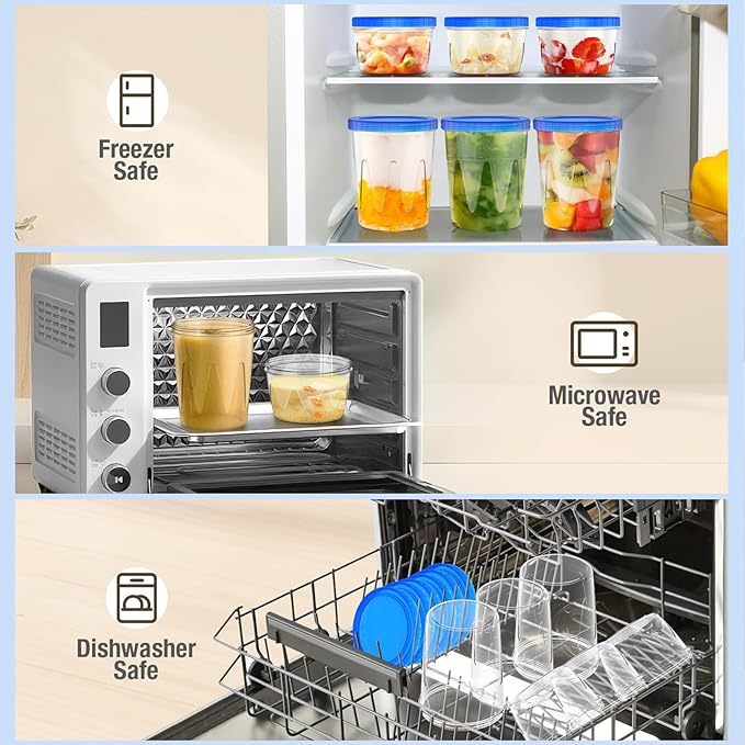 6 Pack-17 Oz & 6 Pack-34 Oz Blue Reusable Freezer Storage Containers [UNIQUE INNOVATIVE DESIGN] Arrow Indicates,Soup Containers for Oats/Salad