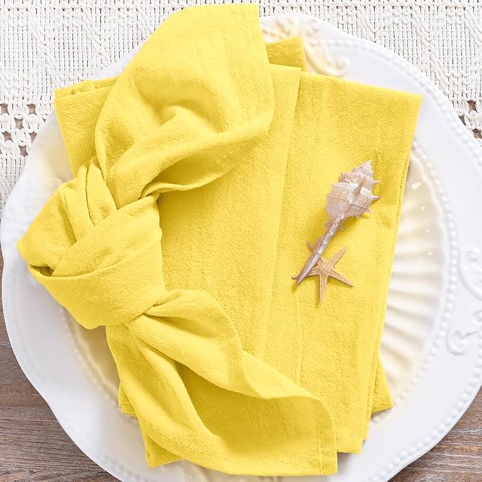 MLMC 8 Pack Yellow Linen Napkins Rustic Washable Cotton Linen Napkins Bulk Set of 8 17"x17" Reusable Dinner Napkins Cloth for Spring Easter Wedding Bridal Shower Gathering Party Everyday Use