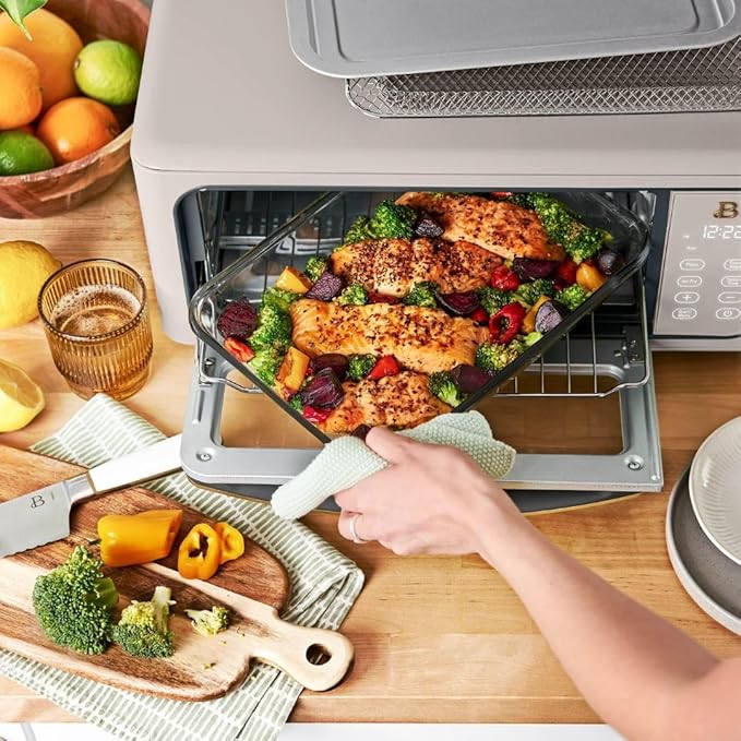 Beautiful by Drew Infrared Air Fry Toaster Oven 1800W with 9-Slice Capacity and Multi-Function Cooking (Porcine Taupe)