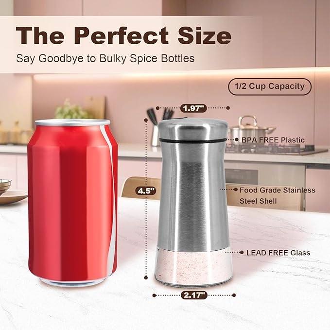 Farmhouse Salt and Pepper Shakers with Adjustable Pour Holes, Refillable Salt Shaker by Aelga, Ideal for Himalayan, Kosher, Black and White Pepper