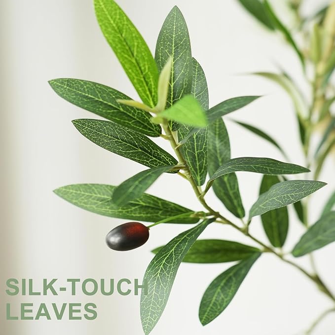 Artificial Olive Tree 8FT Tall, Faux Plants Indoor - Fake Plant with Lifelike Leaves,White Planter - Large Fake Olive Trees for Home Living Room Office Bedroom Floor Decor