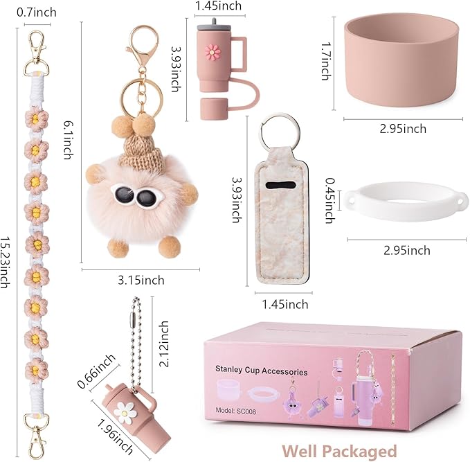 Stanley Cup Accessories Set I Water Bottle Handle Strap, Silicone Cup Boot, Lipstick Holder, Keychain Charms & Handle Charms,Straw Topper Accessories for Stanley Cups 40oz/30oz
