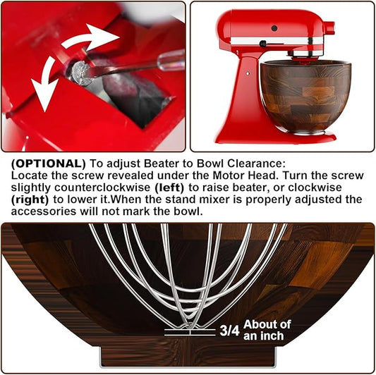 Cofun Premium Wood Mixing Bowl, Compatible with 4.5-5 Qt Tilt-Head Stand Mixers, Natural True Wooden Bowls, 5 Qt Kitchen Aid Bowls for Mixer with Stainless Steel Locking Base