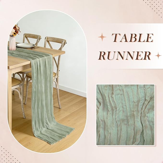 3 Pack Sage Green Cheesecloth Table Runner -17×120 Inch Gauze 10 FT Long Cheese Cloth Table Runners for Bridal Wedding Party Baby Shower Holiday Birthday Home Easter Decor