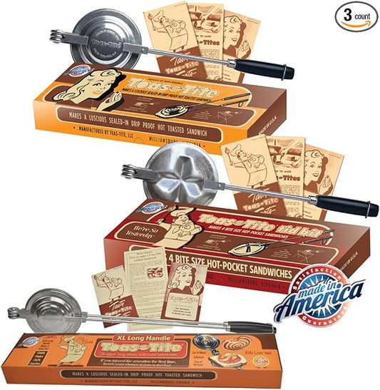Sandwich Grill 3-Pack | Handheld Sandwich Maker & Panini Press, Portable Cast Aluminum Pie Iron for Hot Sandwiches, Pockets & Snacks | Stovetop, Grill, RV Camper & Campfire Cooking Tool