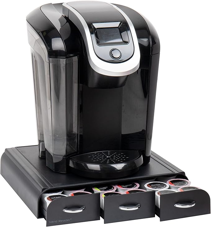 Mind Reader Single Serve Coffee Pod Organizer with 3 Drawers, 36 Pod Capacity, 13.5"L x 12.25"W x 2.5"H, Black