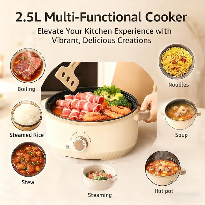 Versatile 2.5L Real Capacity Non-stick Electric Hot Pot Multicooker Glass Lid with Steamer Electric for Steaming, Boiling Stewing hotpot pots electric cooking ramen cooker Dorm