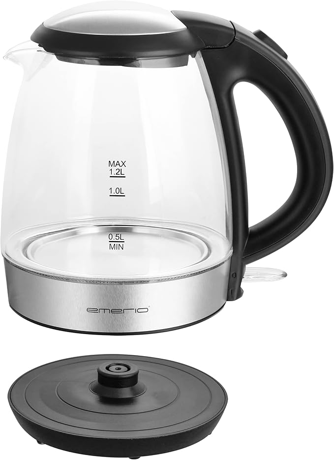 EMERIO WK-125145 Kettle schnurlos Glas, Black, Silver