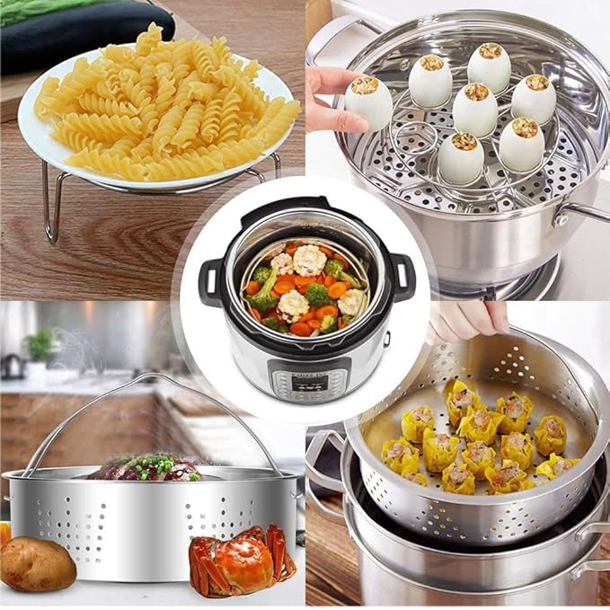 Steamer Basket for Instant Pot Pressure Cookers Pots Accessories Steamer Basket with Egg Steamer Rack Steamer Divider (Steamer Basket+ Rack+Divider)