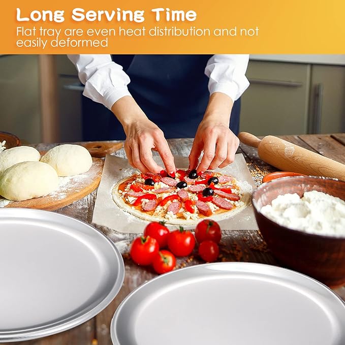 Rtteri 12 Pcs Pizza Pan Bulk Restaurant Aluminum Pizza Pan Set Round Pie Cake Plate Rust Free Cake Tray for Oven Baking Home Kitchen Restaurant Easy Clean (8 Inch)