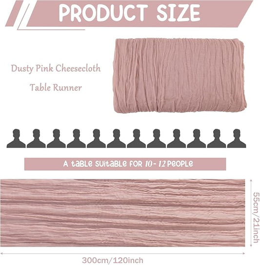 10 Pack Dusty Pink Cheesecloth Table Runner 10FT Boho Gauze Fabric Table Runner Vintage Rustic Sheer Runners for Wedding Party Bridal Baby Shower Long Table Decorations
