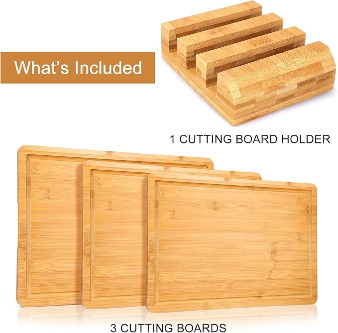 Gtencemen Bamboo Cutting Board Set of 3 With Holder Extra Large Bamboo Chopping Board for Kitchen Charcuterie Boards Bread Cheese Fruit Bread Cheese Meat