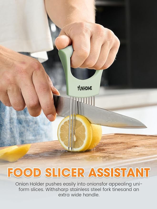 Onion Slicer Holder, Stainless Steel Onion Holder for Slicing, Onion Cutter Vegetable Chopper for Slicing of Lemon Avocado & Meat, Kitchen Utensils Gadget for Slices, Kitchen Assistant Tool for Fruit