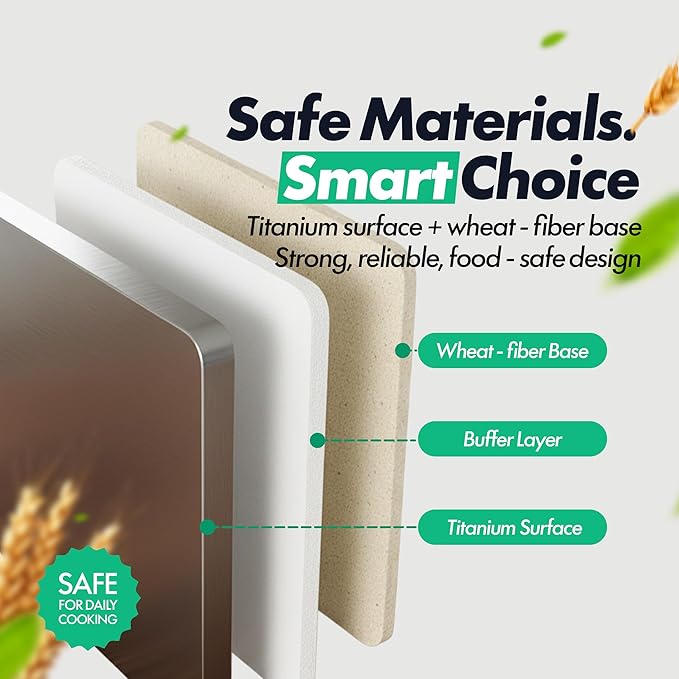 Titanium Cutting Board 16"x11" – Double-Sided, Non-Porous Kitchen Prep Board with Juice Groove & Built-In Garlic Grater, Knife-Friendly & Easy to Clean
