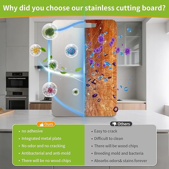 HaohaoT Foodgrade Stainless steel Cutting Board, Cutting Boards for Kitchen, 2026 New Double Sided Food-Grade Chopping Board for Cutting Meat Vegetable Fruit Outdoor or Indoor(13.5"L x 9"W)