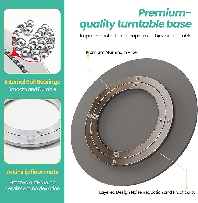 15.7" Lazy Susan Turntable – 360° Sinteredstone Silent Anti-Slip Turntable, Table Top Centerpiece for Kitchen, Pantry, Spice Rack, Refrigerator & Dining Table, Black