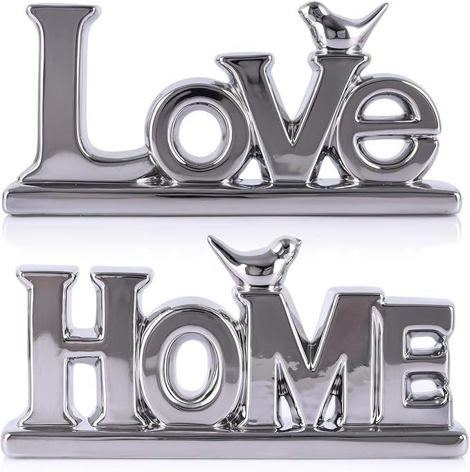 Love Sign Decor,Silver Room Decor Aesthetic, Knick Knack Shelf,Bird Decor, Boho Bookshelf,Abstract Statue,for Living Room,Bedroom, Contemporary Tv Stand Set of 2 (2, Silver)