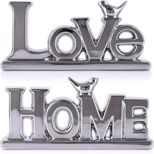 Love Sign Decor,Silver Room Decor Aesthetic, Knick Knack Shelf,Bird Decor, Boho Bookshelf,Abstract Statue,for Living Room,Bedroom, Contemporary Tv Stand Set of 2 (2, Silver)