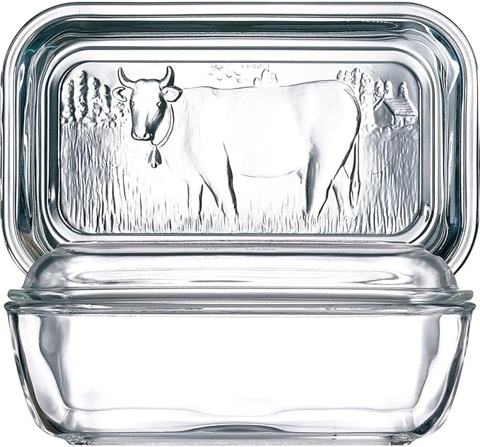 Luminarc European Tempered Glass Cow Butter Dish - 1 Pound Capacity