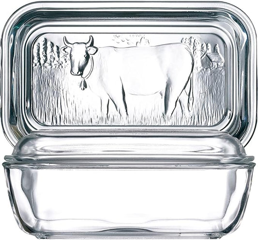 Luminarc European Tempered Glass Cow Butter Dish - 1 Pound Capacity