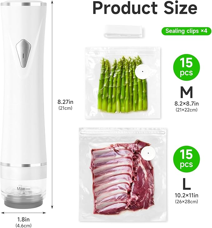 Vacuum Sealer - Handheld Vacuum Sealer for Food 5X Fresh, Compact Food Seal with 30 Reusable Pouches, Auto Stop and Removable Filter for Travel Kitchen, Home Barbecue