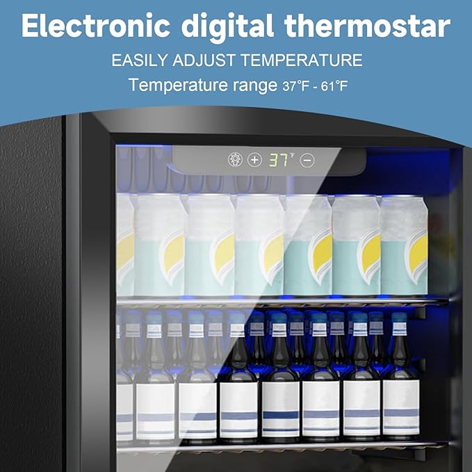 Stopasd Compact Beverage Refrigerator, 1.6 Cu.Ft/70 Can Drink Fridge, with Glass Door, Adjustable Shelves & Digital Display, Quiet Undercounter Small Fridge for Home/Office/Bar/Garage,Sliver