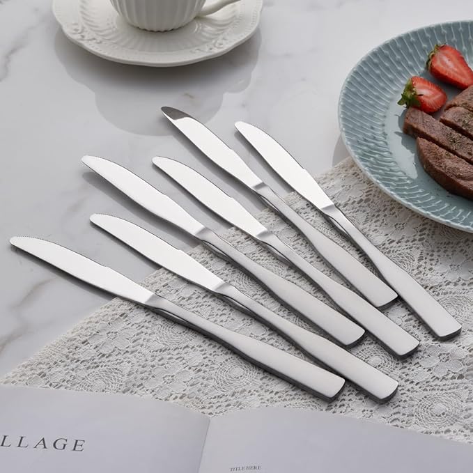 Dinner Knives, Stainless Steel 8.7" Heavy Duty Table Knife Silverware, Metal Cutlery Set, 6-Piece