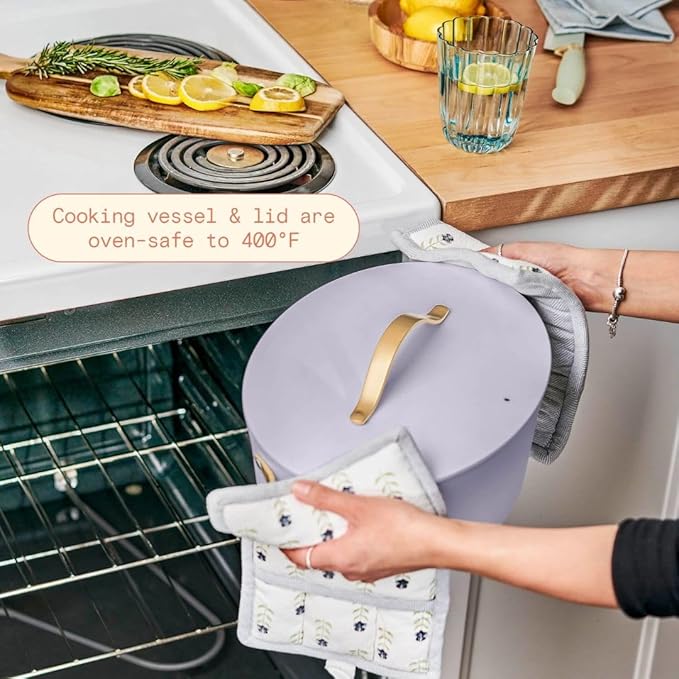 Beautiful 10-in-1 6-Qt Programmable Multi-Cooker with Oven-Safe Pot & 7 Presets – Slow Cook, Rice, Steam, Sauté (lavander)