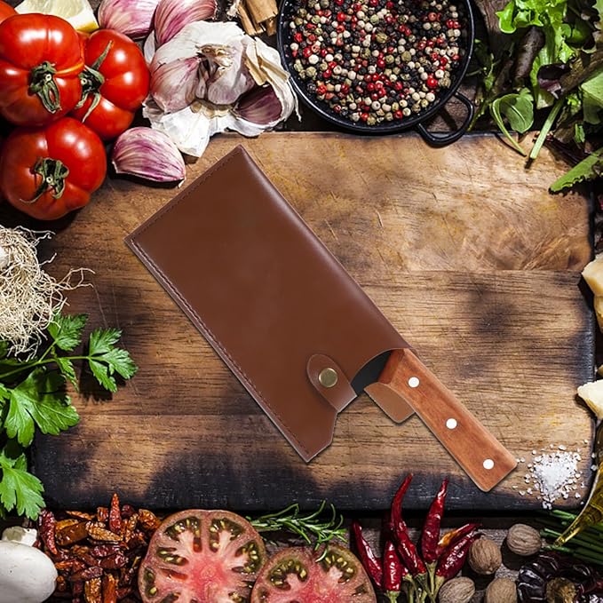 Cabilock Kitchen Knife Leather Cover Artificial Sheath Protective Case for Meat Cleavers Utility Knives Compact Carry Storage