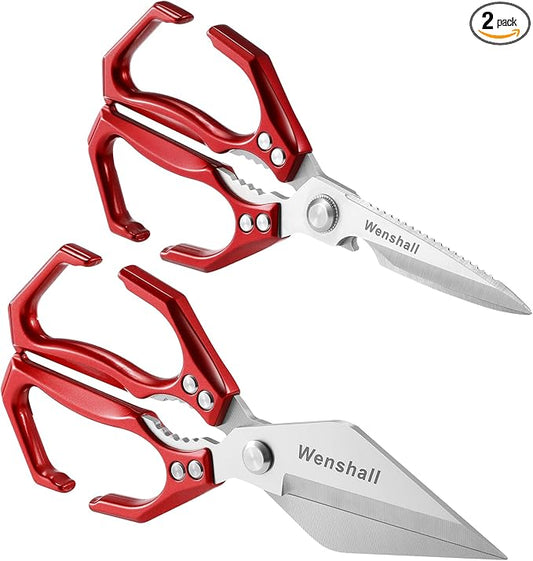 Kitchen Scissors, Heavy Duty Kitchen Shears for Cutting Chicken, Poultry, Game, Meat - Chopping Vegetable, Dishwasher Safe,Christmas Gifts for Men Women(Red)