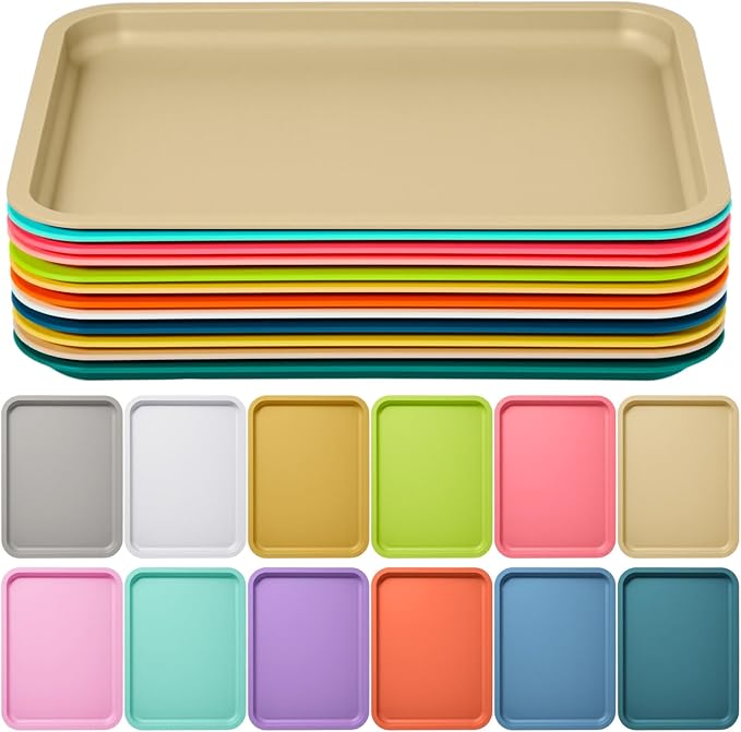 Mumufy Plastic Fast Food Trays Bulk Colorful Restaurant Serving Trays Cafeteria Rectangular Plastic Serving Platter Grill for Kitchen Restaurant Coffee(Bright Color,12 Pcs)