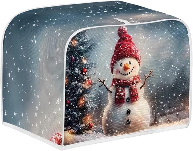 Annejudy Christmas Toaster Cover 2 Slice Dustproof Toaster Bread Maker Cover Small Kitchen Appliance Fingerprint Protection Kitchen Xmas Decor, Snowman Pattern