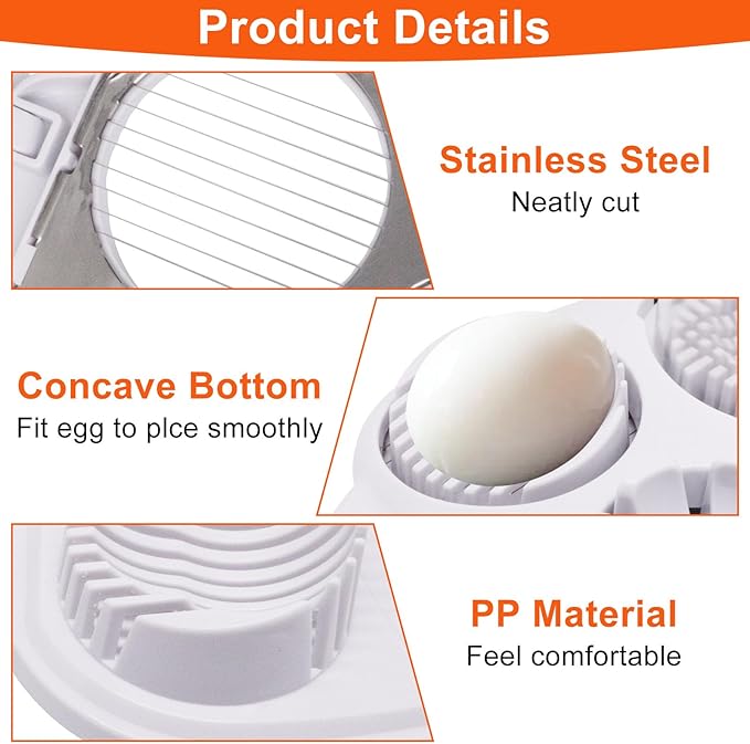 3 in 1 Egg Slicer for Hard Boiled Eggs, Stainless Steel Egg Cutter, Heavy Duty Eggs Chopper Tool for Strawberry Mushroom Cherry Tomato, Multi-Function Home Kitchen Accessories (1PCS, White)