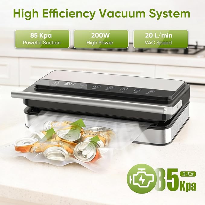 85Kpa Food Vacuum Sealer with Digital Timer, Built-in Cutter, and Storage Box