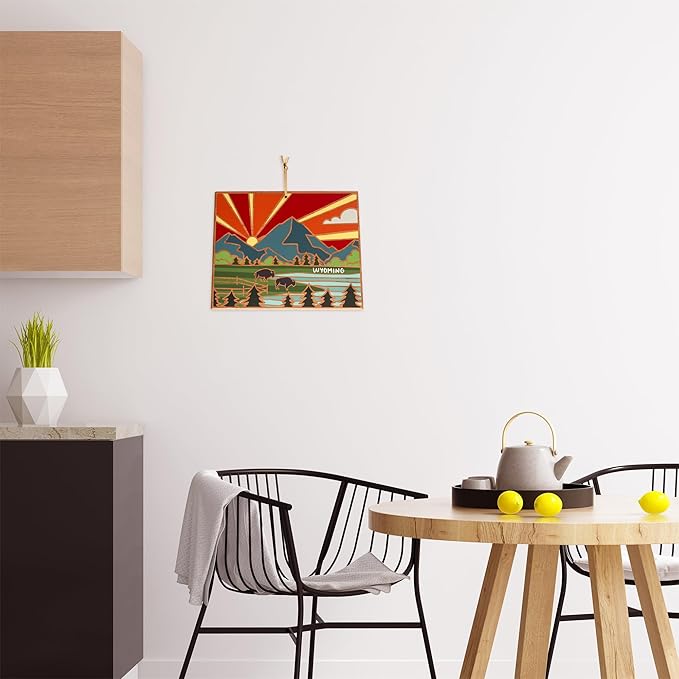 Totally Bamboo Wyoming State Shaped Cutting Board and Charcuterie Serving Platter with Artwork by Summer Stokes, Includes Hang Tie for Wall Display