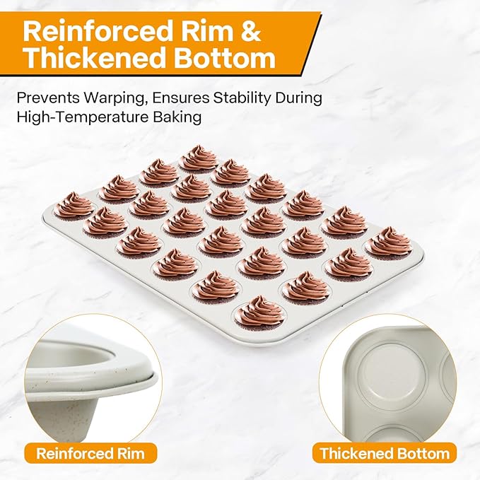 Spmarkt 2-Pack 24-cup Beige Miffin Pan, Non-Stick Cupcake Muffin Tin, Ceramic Coating Safe Baking Cupcake Pan