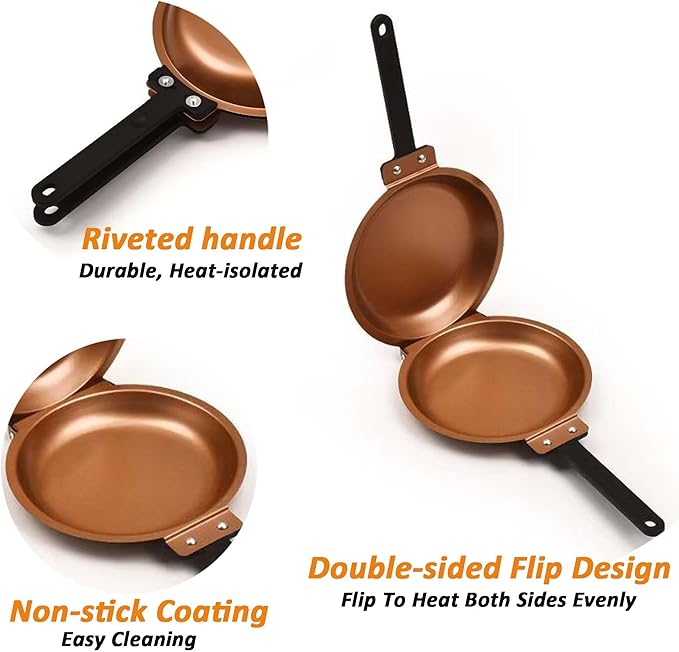 Double Sided Pan, Non-Stick Coating Flip Frying Pan for Home Kitchen, Hotel and Restaurant, Pancake Maker,Omelette Maker, Featuring Gas Or Electric Stove Cooking