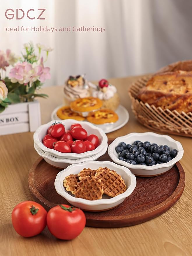 GDCZ Mini Pie Pan Set of 4, Ceramic Individual Stackable Pie Tins，Non-Stick Baking Bread Pan, Microwave and Dishwasher Safe, 5.8 Inch 8OZ, White/Brown